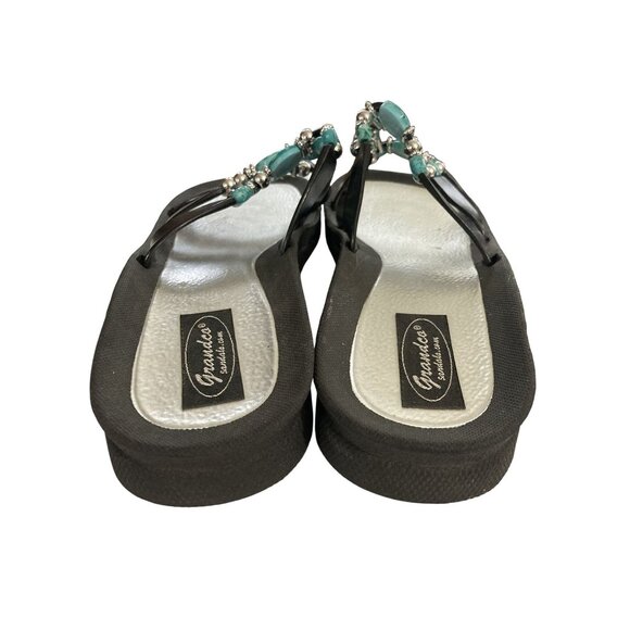 Grandco Women's Size 10 Black Turquoise Embellished Beaded Sandals shoes - Picture 4 of 8